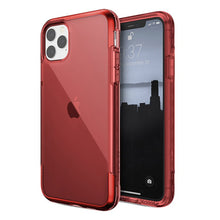 Cargar imagen en el visor de la galería, Funda de uso rudo Raptic Air color rojo para iPhone 11 Pro Max mostrando la parte frontal y trasera del dispositivo