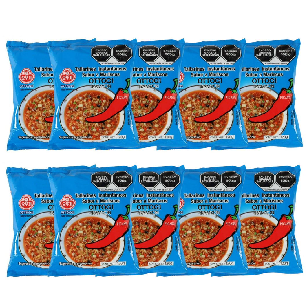 Sopa Instantánea Ramen Coreana Picante Ottogi Sabor Caldo de Mariscos 10 Bolsas