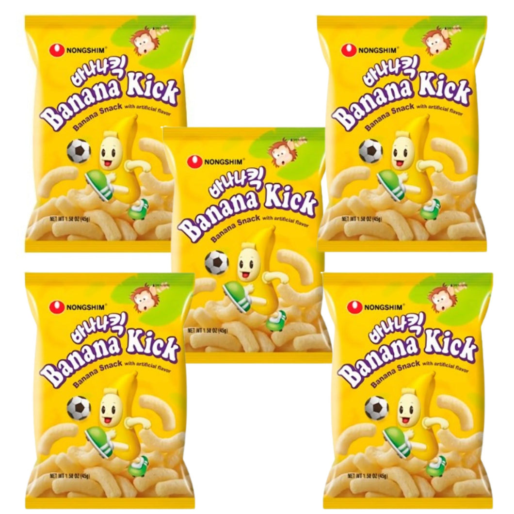 Botana Galleta Coreana Nonshim Banana Kick 45g 5pz Sabor Platano Para Bebes y Niños