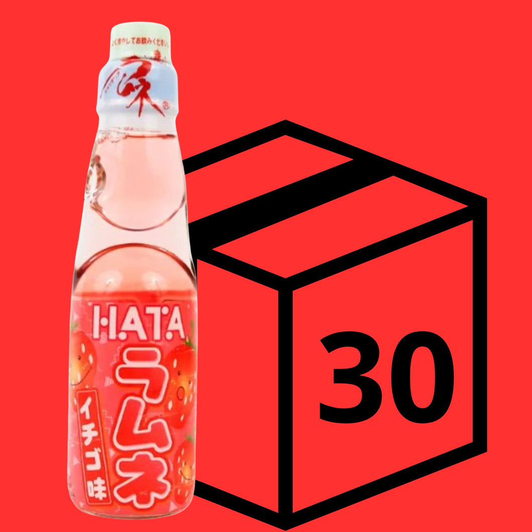 Bebida Ramune Hata Gaseoso Con Canica Vidrio Sabor De Fresa 200ml 30 Botellas