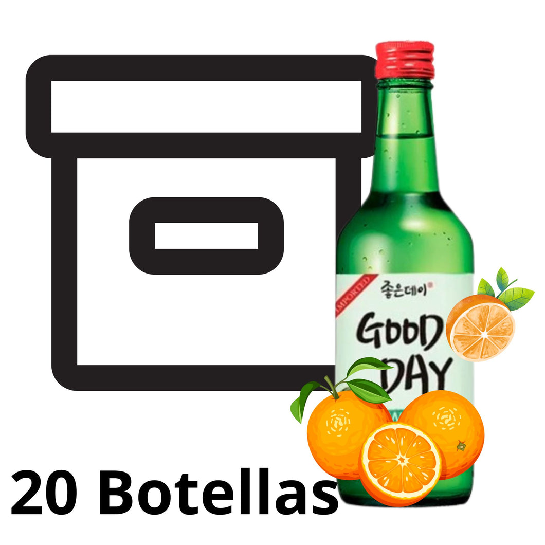 Bebida Coreana Licor Buen Día Sojo Sabor de Nalanja 20 Botellas