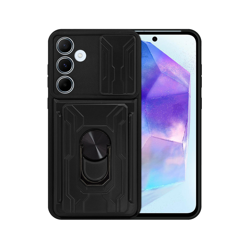 Funda Uso Rudo Con Soporte Anillo y Tarjetero Card Slot Bumper Para Samsung A55 5G + Mica 9D