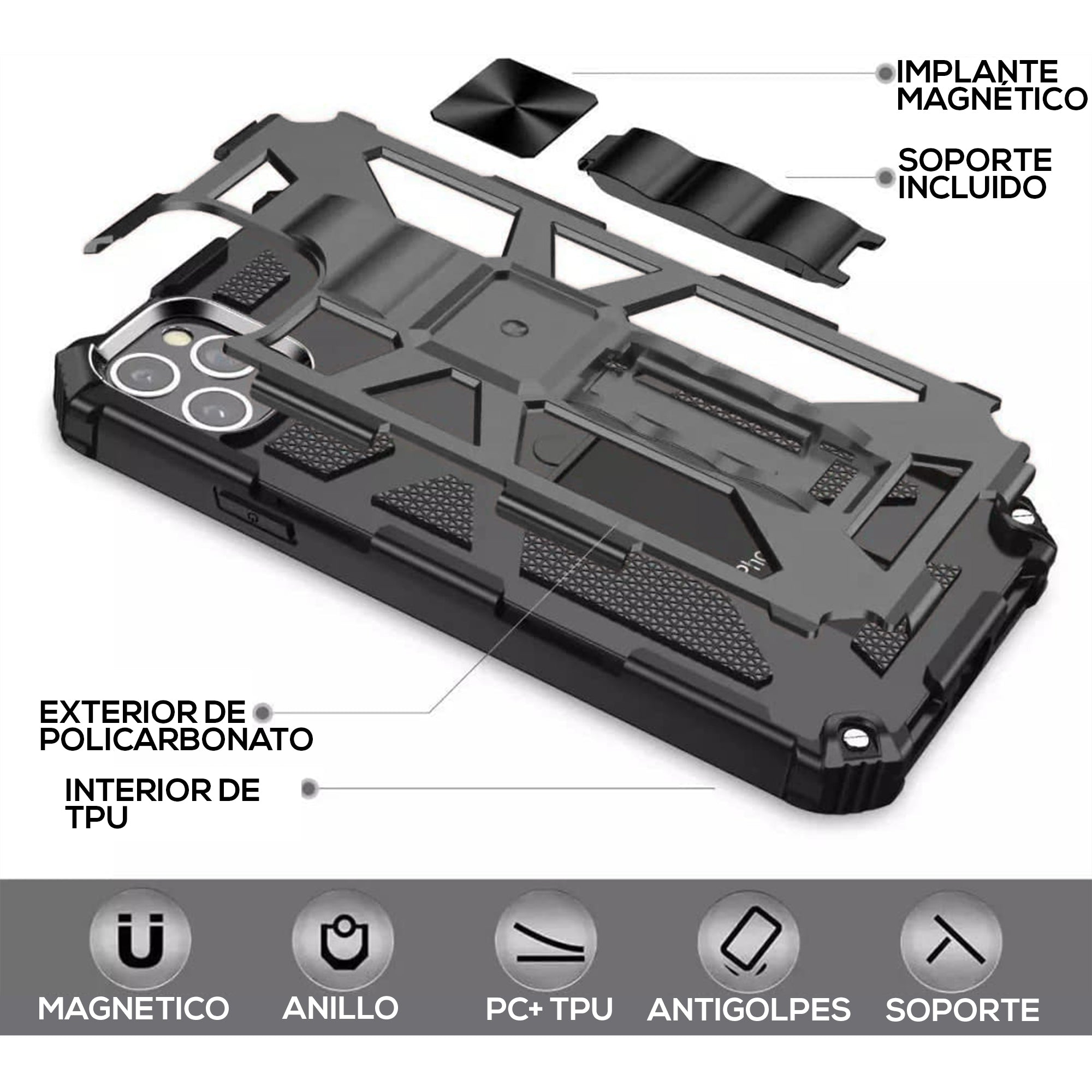 Funda Atti De Uso Rudo Color Negro Para Samsung S20 Fe Robot Clip Con  Soporte Más Y Dos Micas 9d